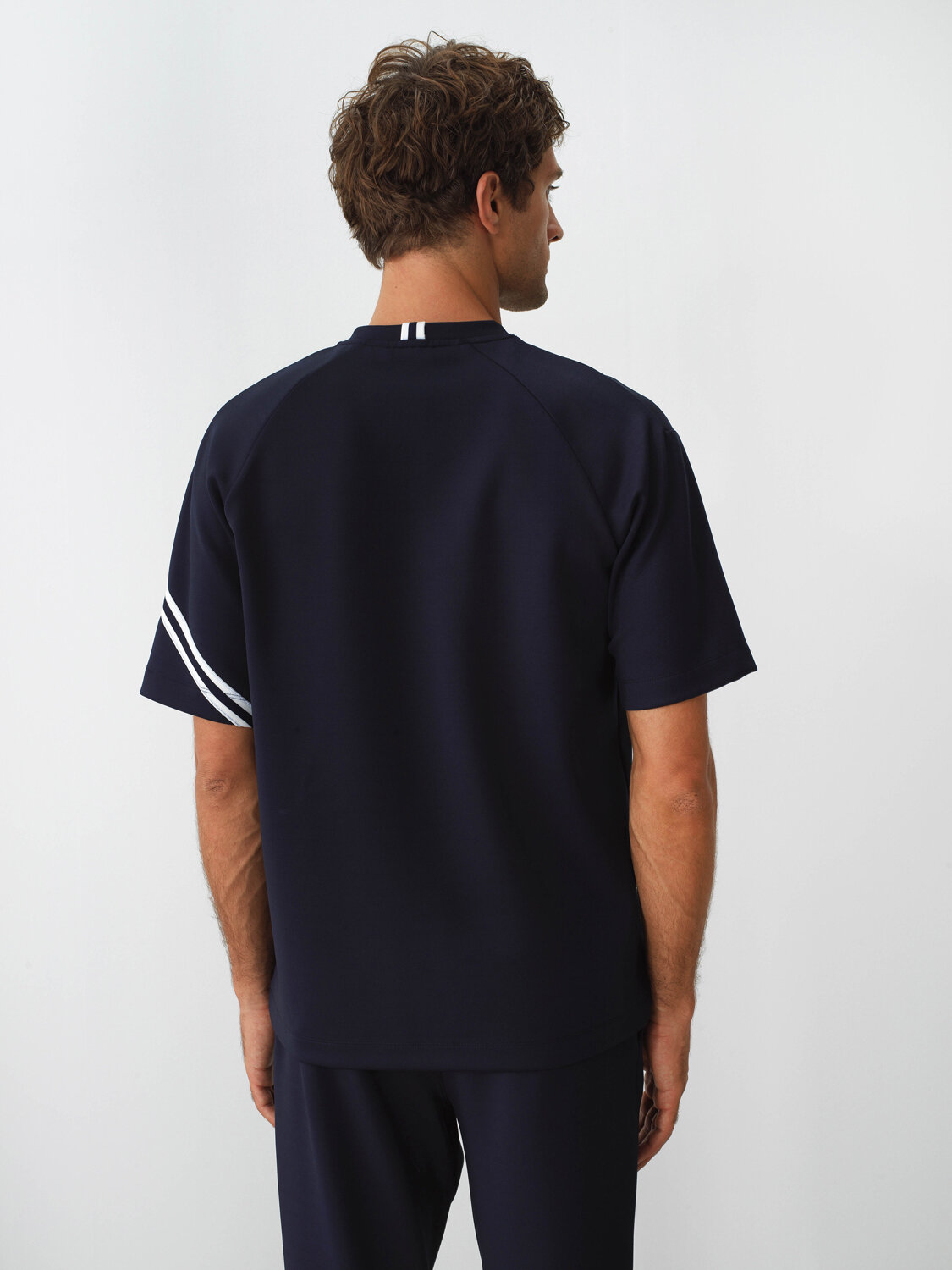 Navy Blue Flexible Textured Oversize T-Shirt - Xint