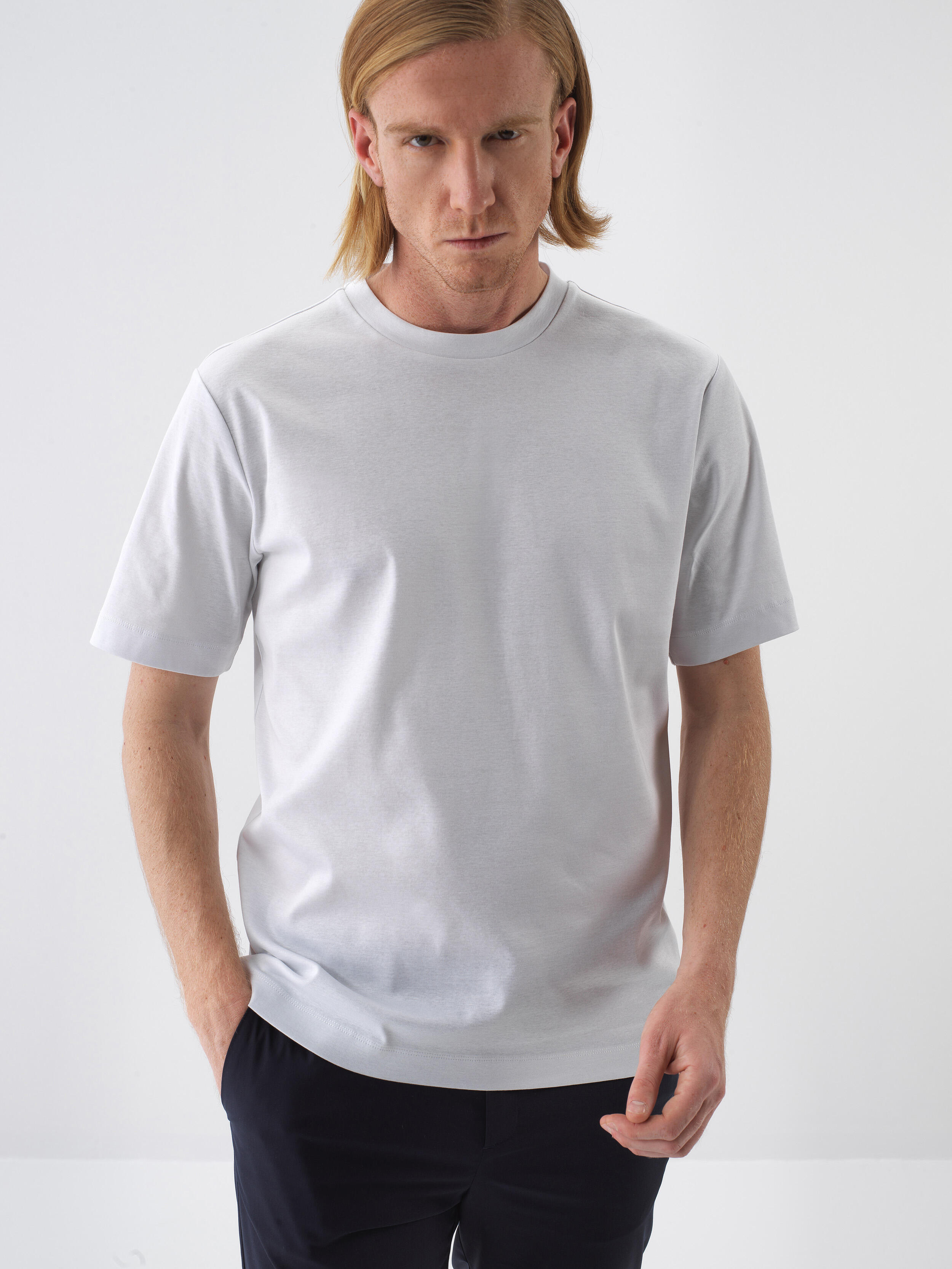 White Luxury Mercerized Textured Regular Fit T-Shirt