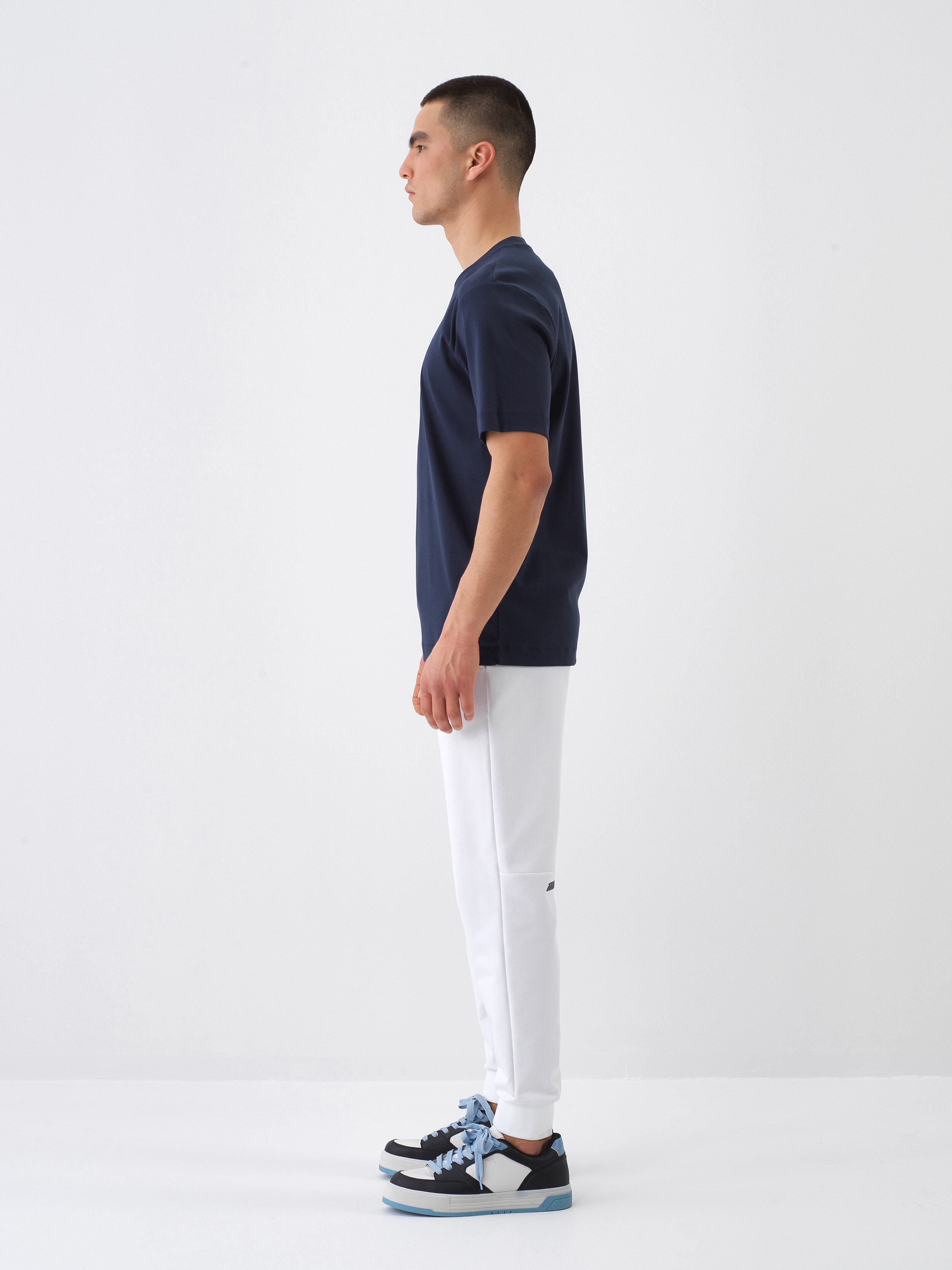 Navy Blue Luxury Mercerized Textured Regular Fit T-Shirt - Xint