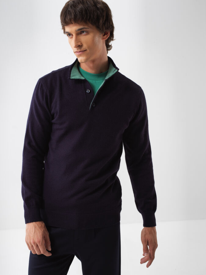 Wool Stand Collar Basic Sweater - Xint