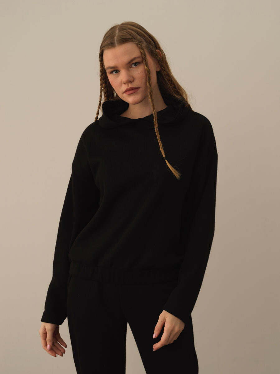 Siyah Pamuklu Oversize Sweatshirt - 1