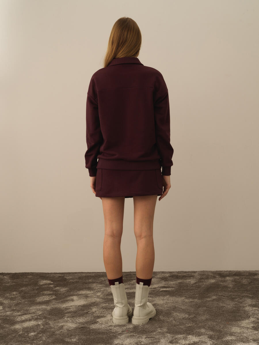 Bordo Oversize Baskılı Sweatshirt - 4