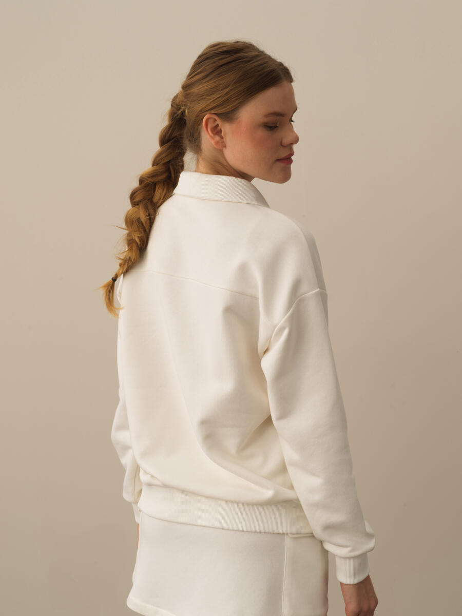 Ekru Oversize Baskılı Sweatshirt - 3