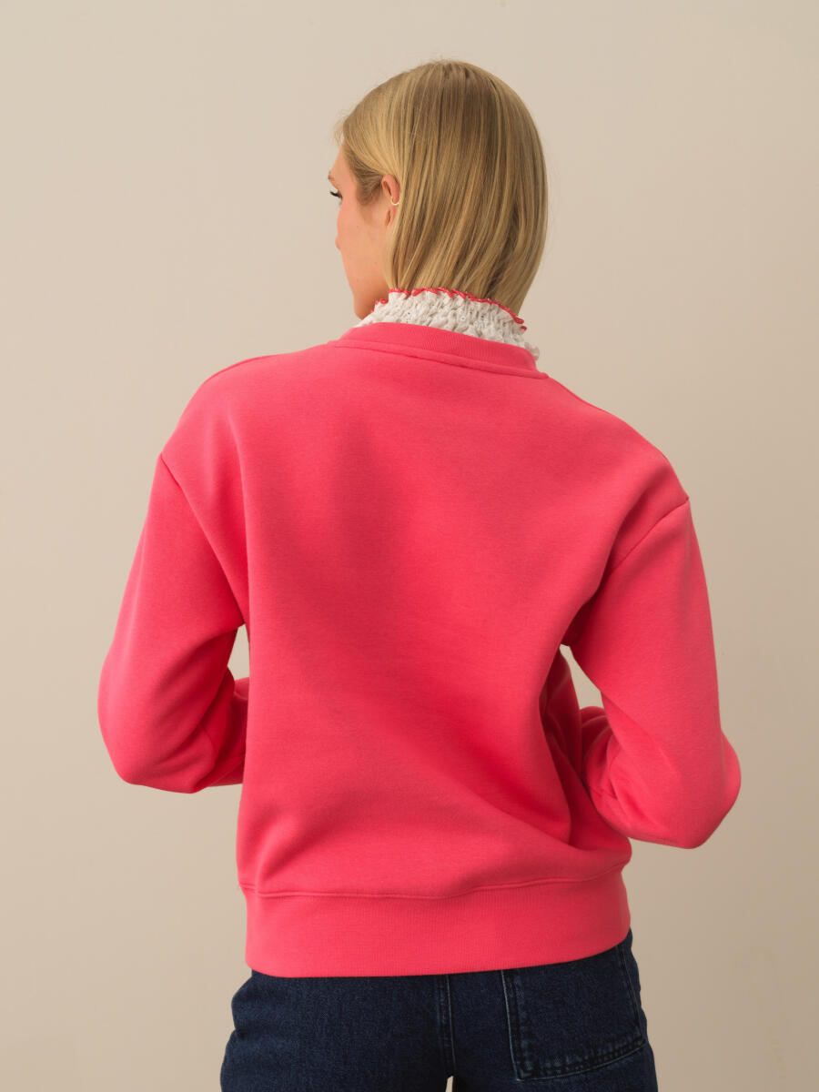 Pembe Oversize Desenli Sweatshirt - 3