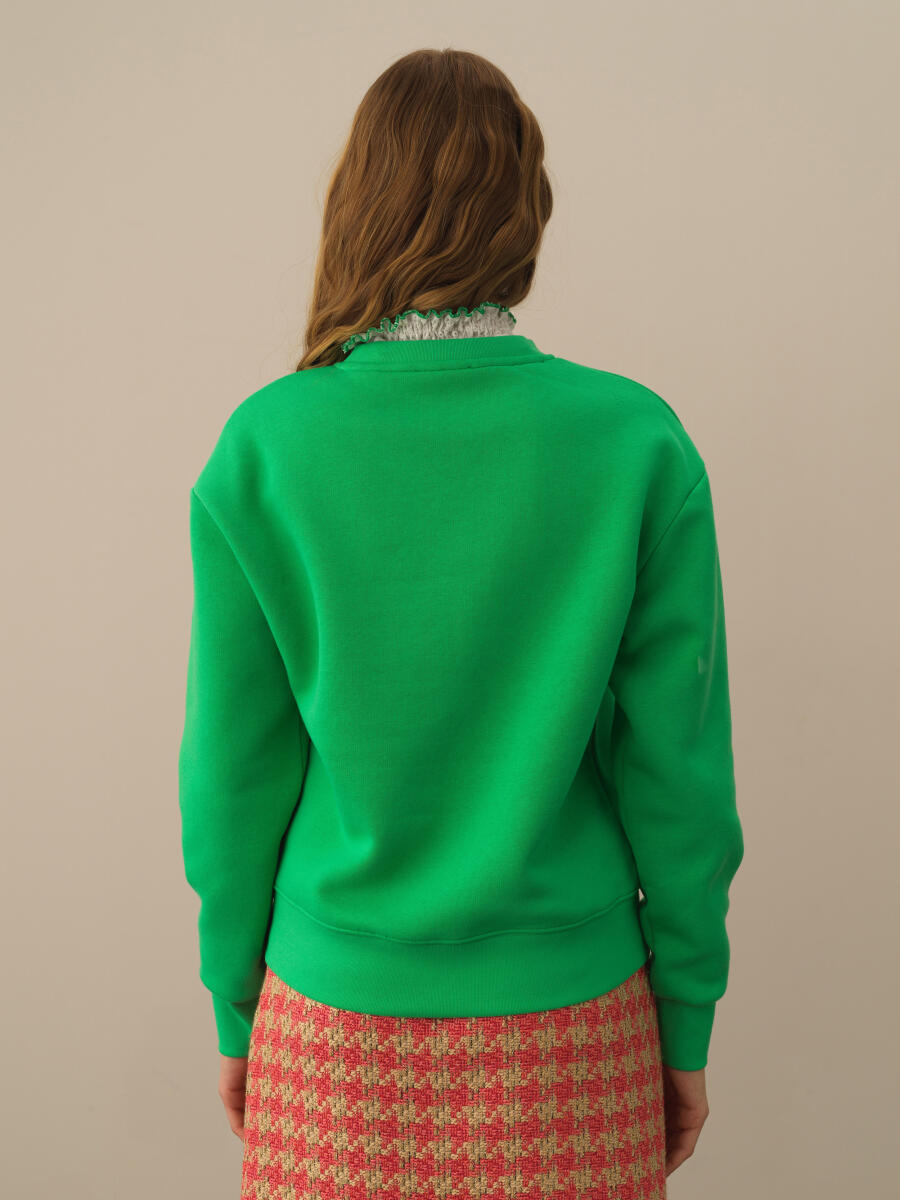 Yeşil Oversize Desenli Sweatshirt - 3