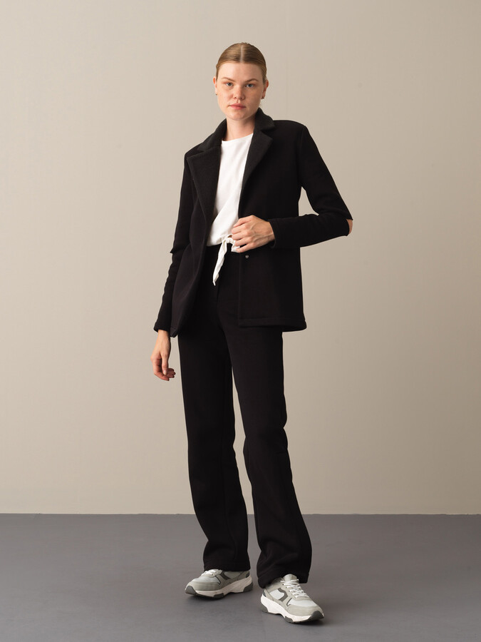 Siyah Pamuk Dokulu Pamuklu Regular Fit Ceket - Xint