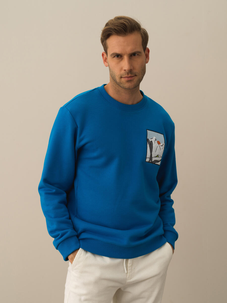 Mavi Pamuklu Regular Sweatshirt - 1