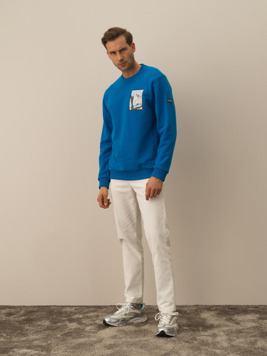 Mavi Pamuklu Regular Sweatshirt - 2