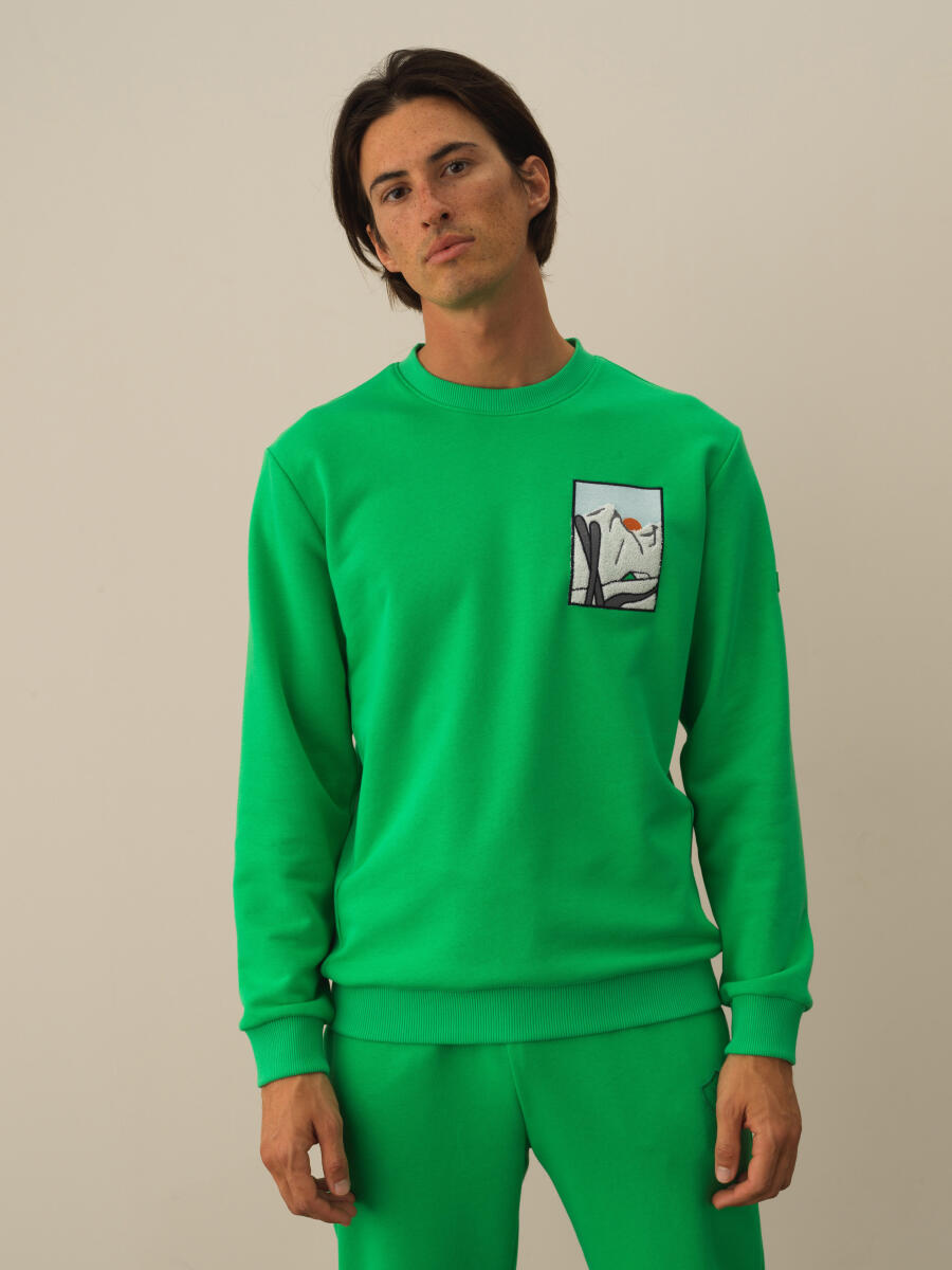 Yeşil Pamuklu Regular Sweatshirt - 1