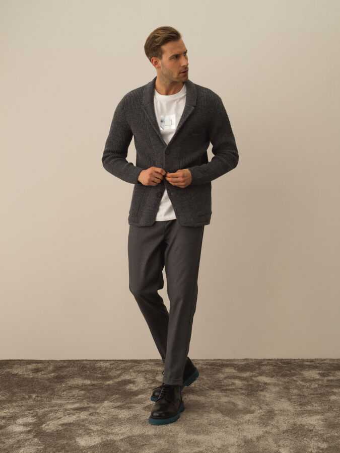 Regular Fit Knit Wool Jacket - Xint