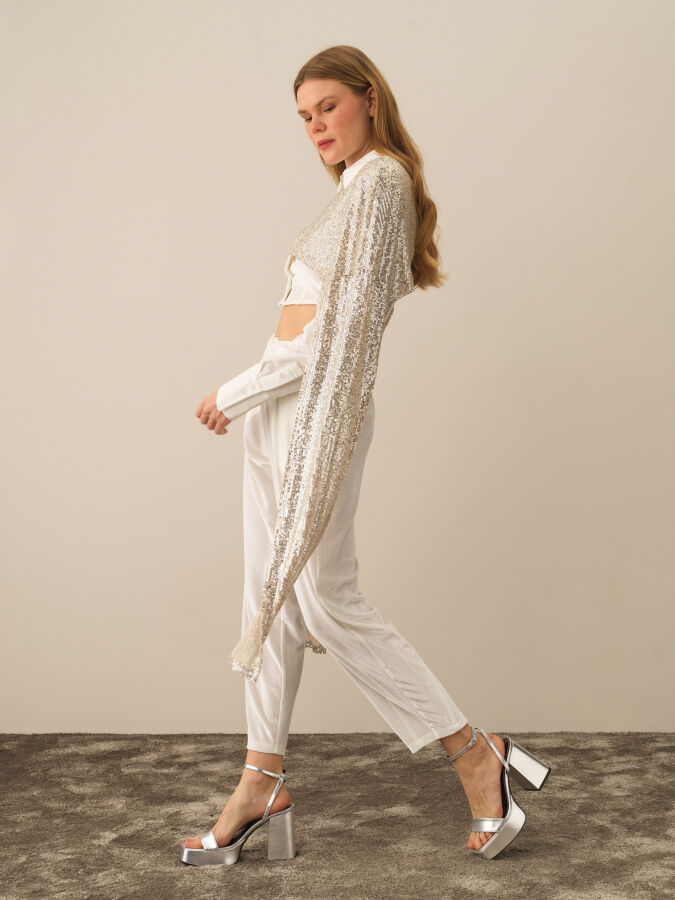 Regular Fit Sequined Cloak - Xint