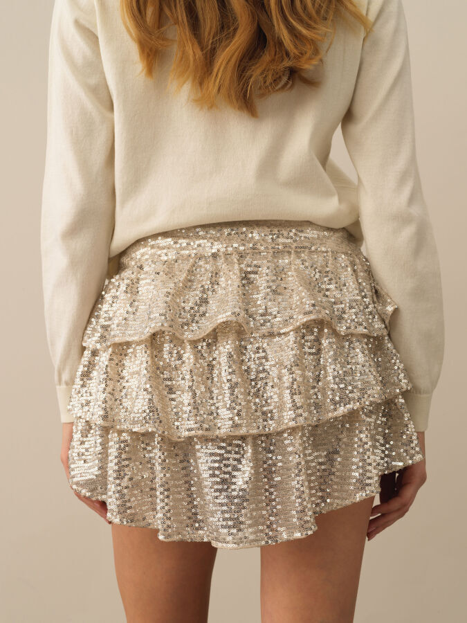 Ruffled Regular Fit Sequined Skirt - Xint