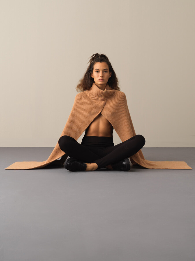 Regular Fit Knitted Wool Poncho - Xint