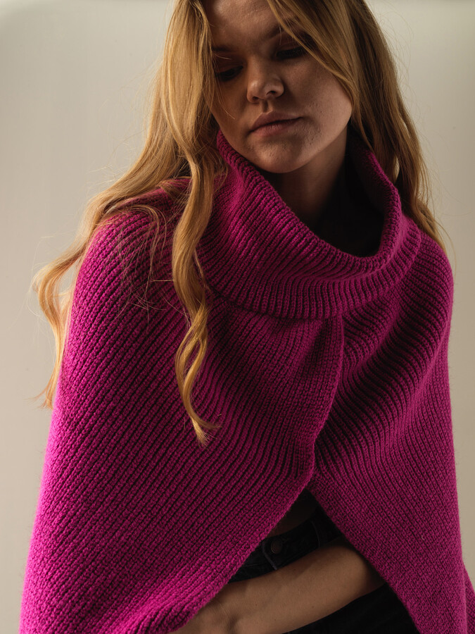 Regular Fit Knitted Wool Poncho - Xint