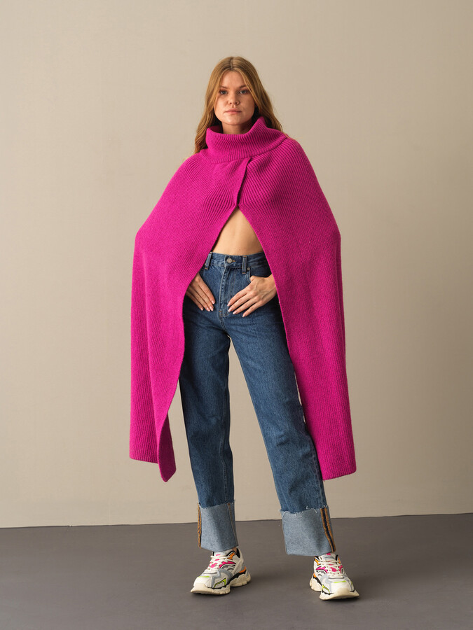 Regular Fit Knitted Wool Poncho - Xint