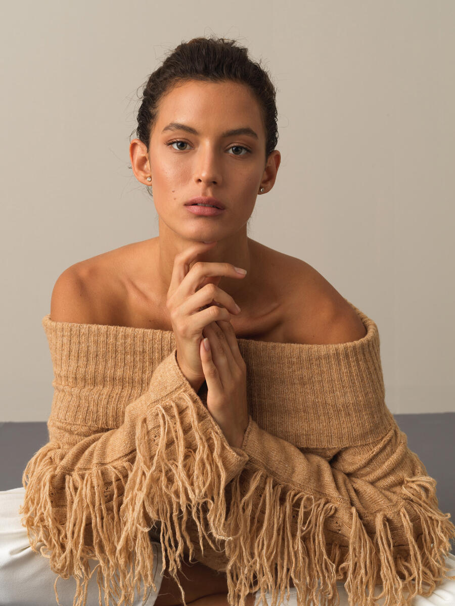 Oversized Sweater with Fringed Sleeves - 4