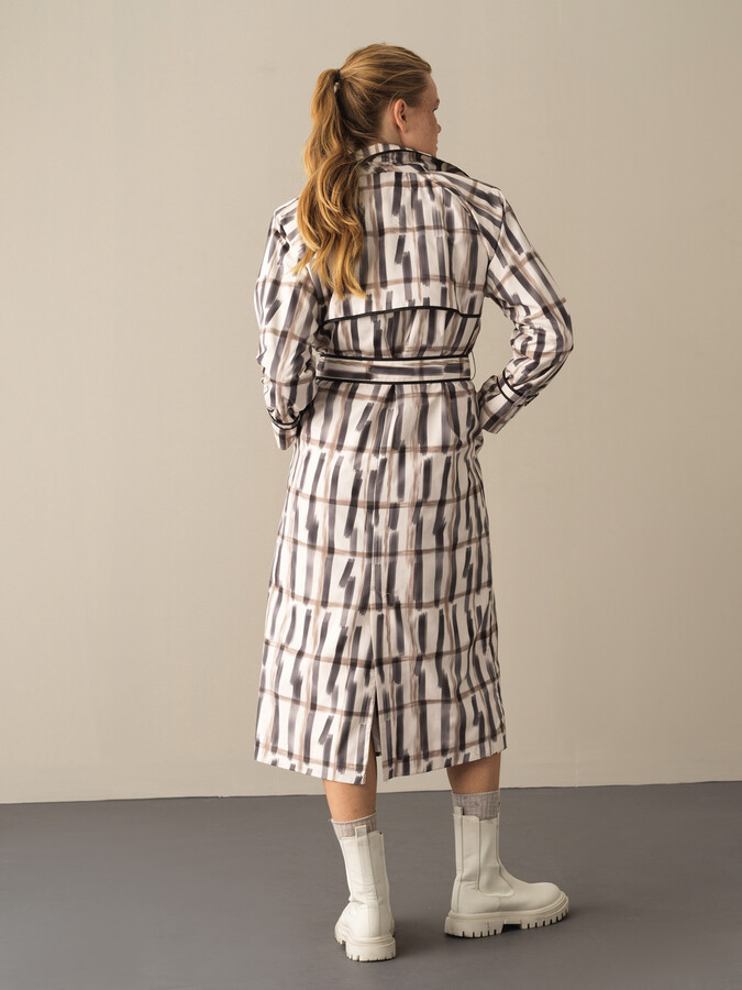 Waist-Tied Regular Fit Patterned Trench Coat - Xint