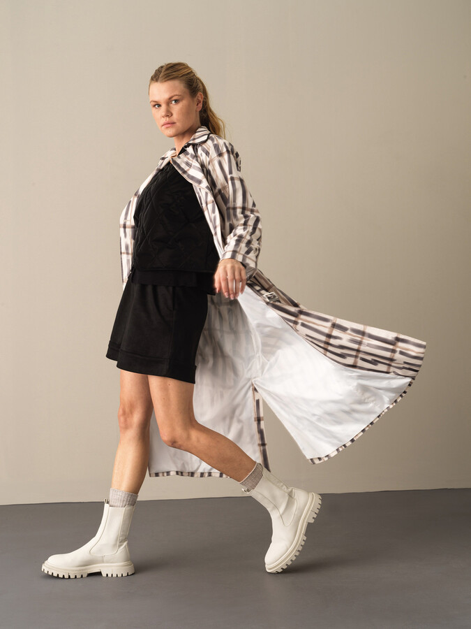 Waist-Tied Regular Fit Patterned Trench Coat - Xint