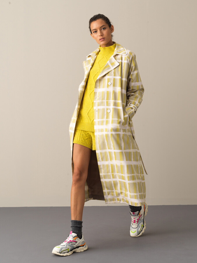 Waist-Tied Regular Fit Patterned Trench Coat - Xint