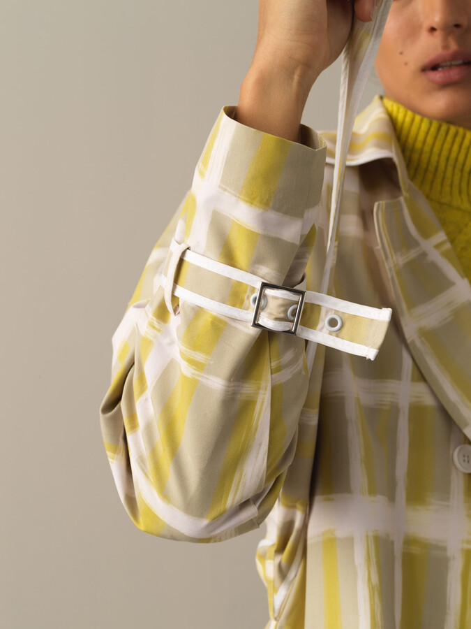 Waist-Tied Regular Fit Patterned Trench Coat - Xint