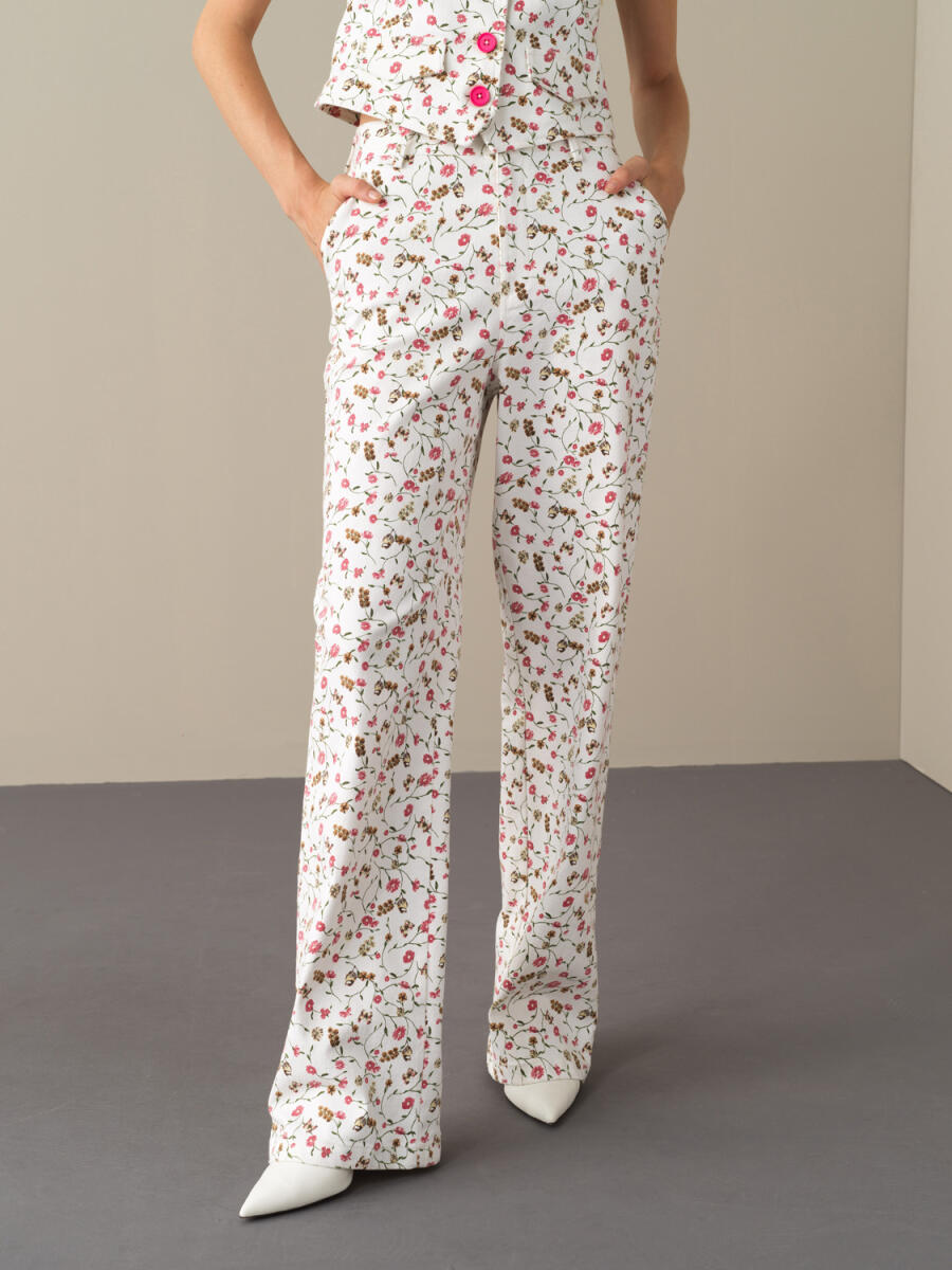 High Waist Cotton Oversized Patterned Pants - 1