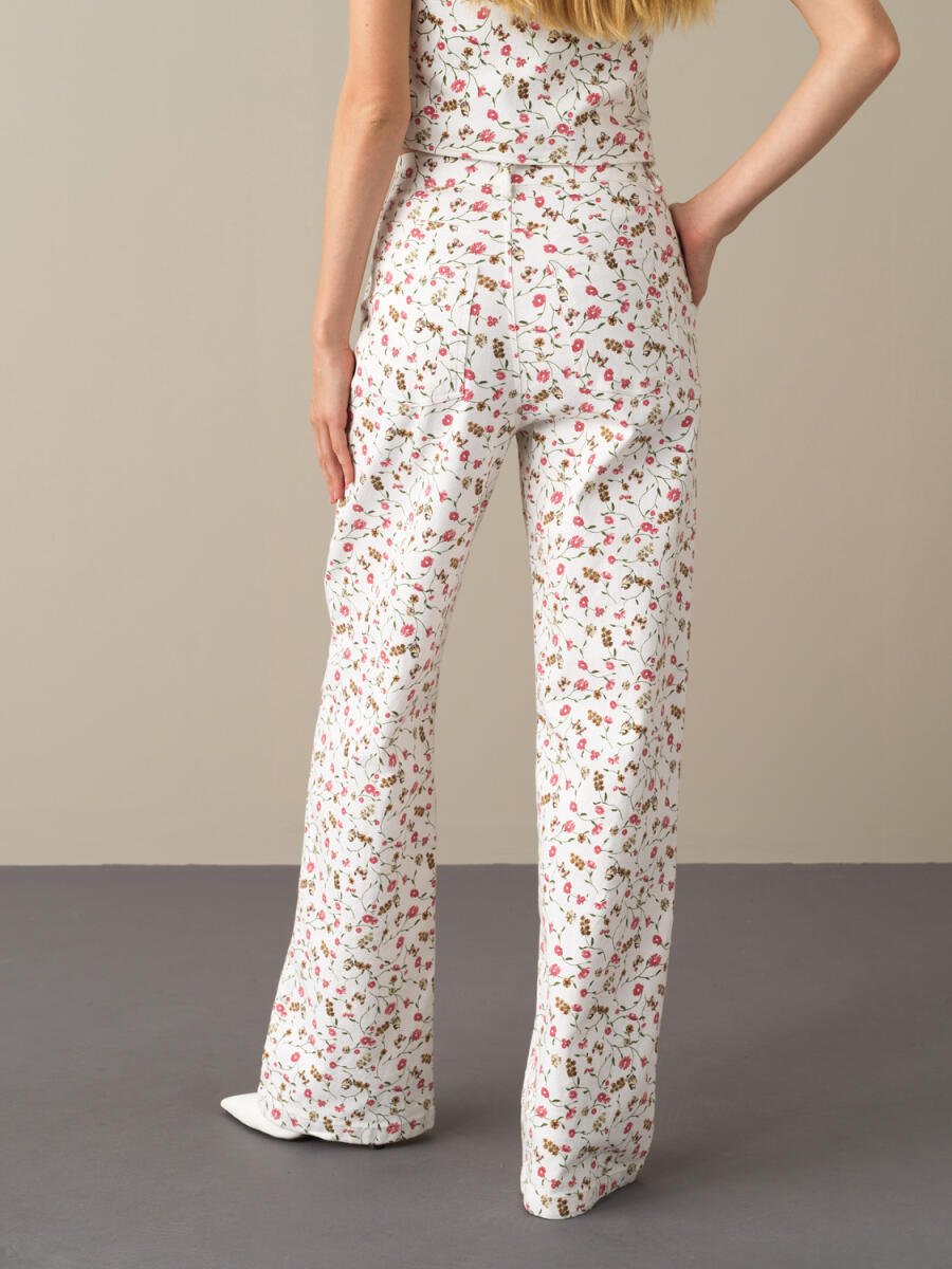 High Waist Cotton Oversized Patterned Pants - 4