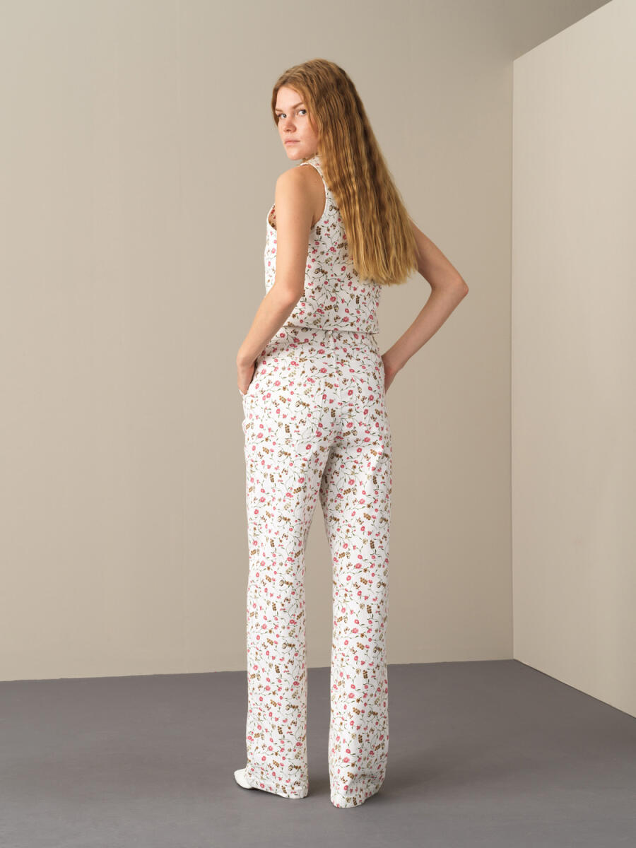 High Waist Cotton Oversized Patterned Pants - 5