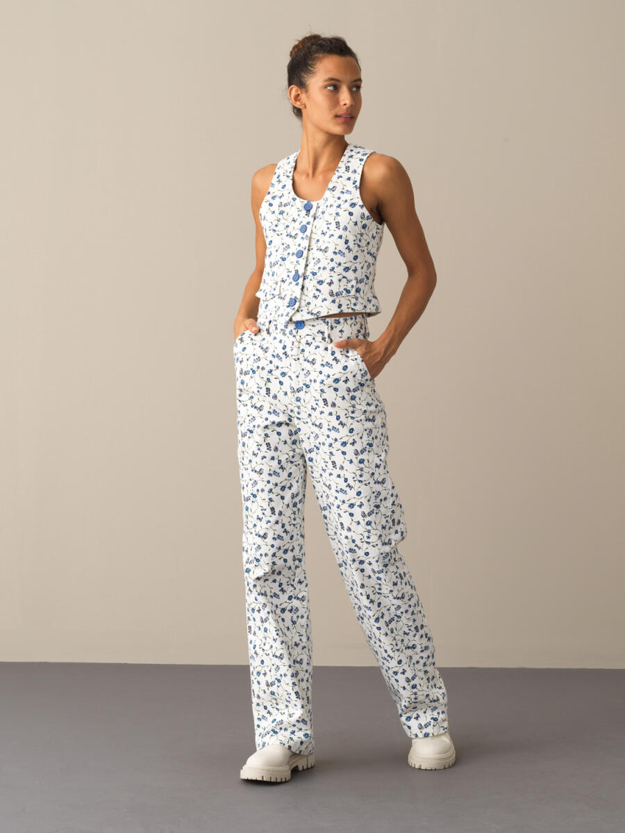 High Waist Cotton Oversized Patterned Pants - 2