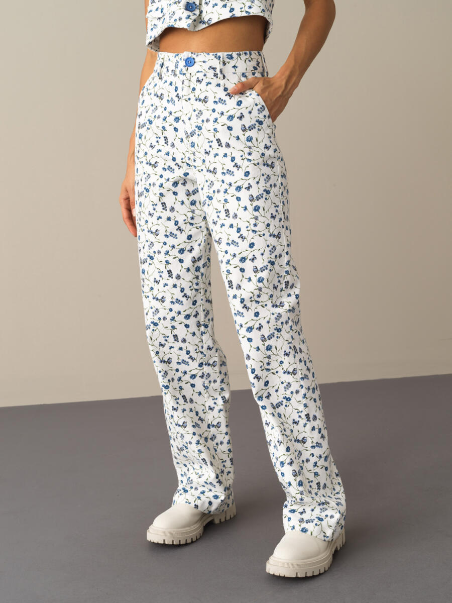 High Waist Cotton Oversized Patterned Pants - 1