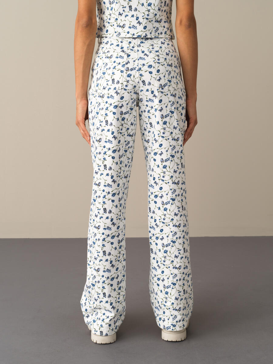 High Waist Cotton Oversized Patterned Pants - 3