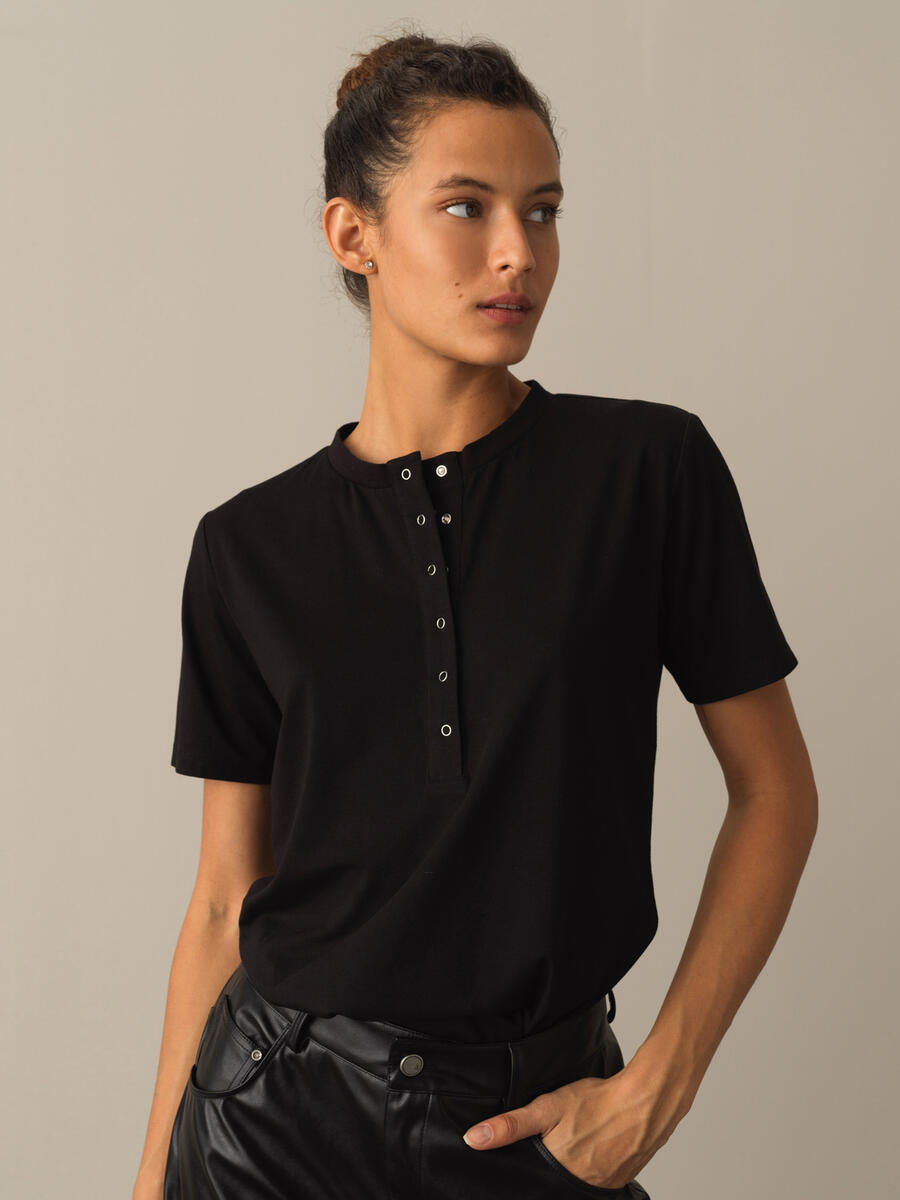 Button-Down Regular Fit Modal Basic T-Shirt