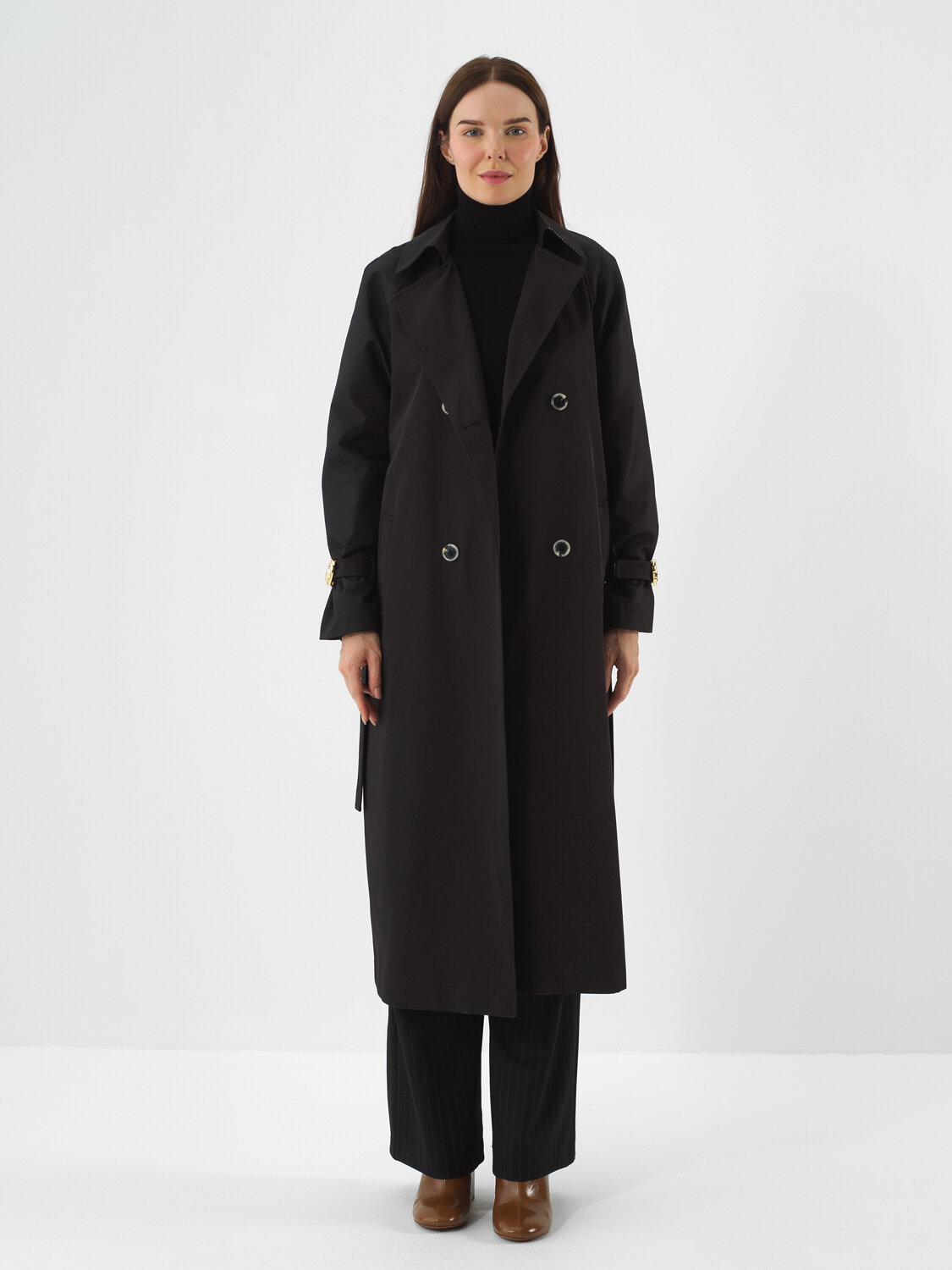 Black Regular Fit Trench Coat That Maintains Its Form - Xint