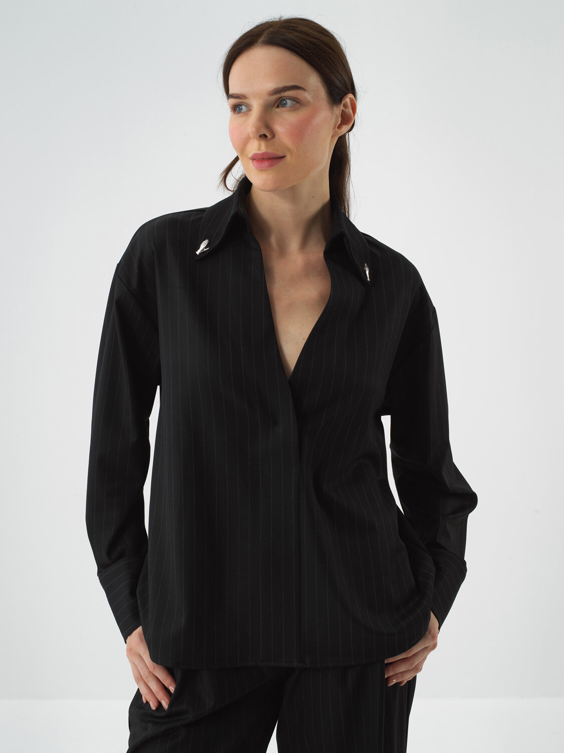 Black Flexible Textured Oversize Blouse - Xint