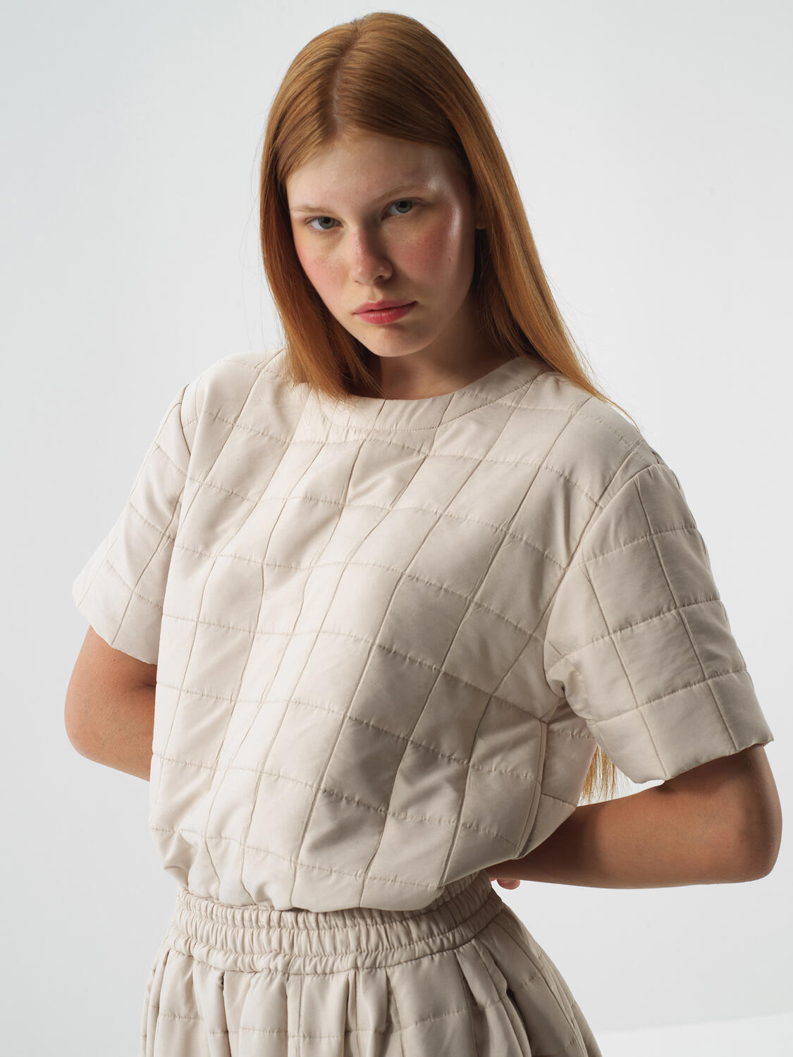 Natural Quilted Textured Oversize Blouse