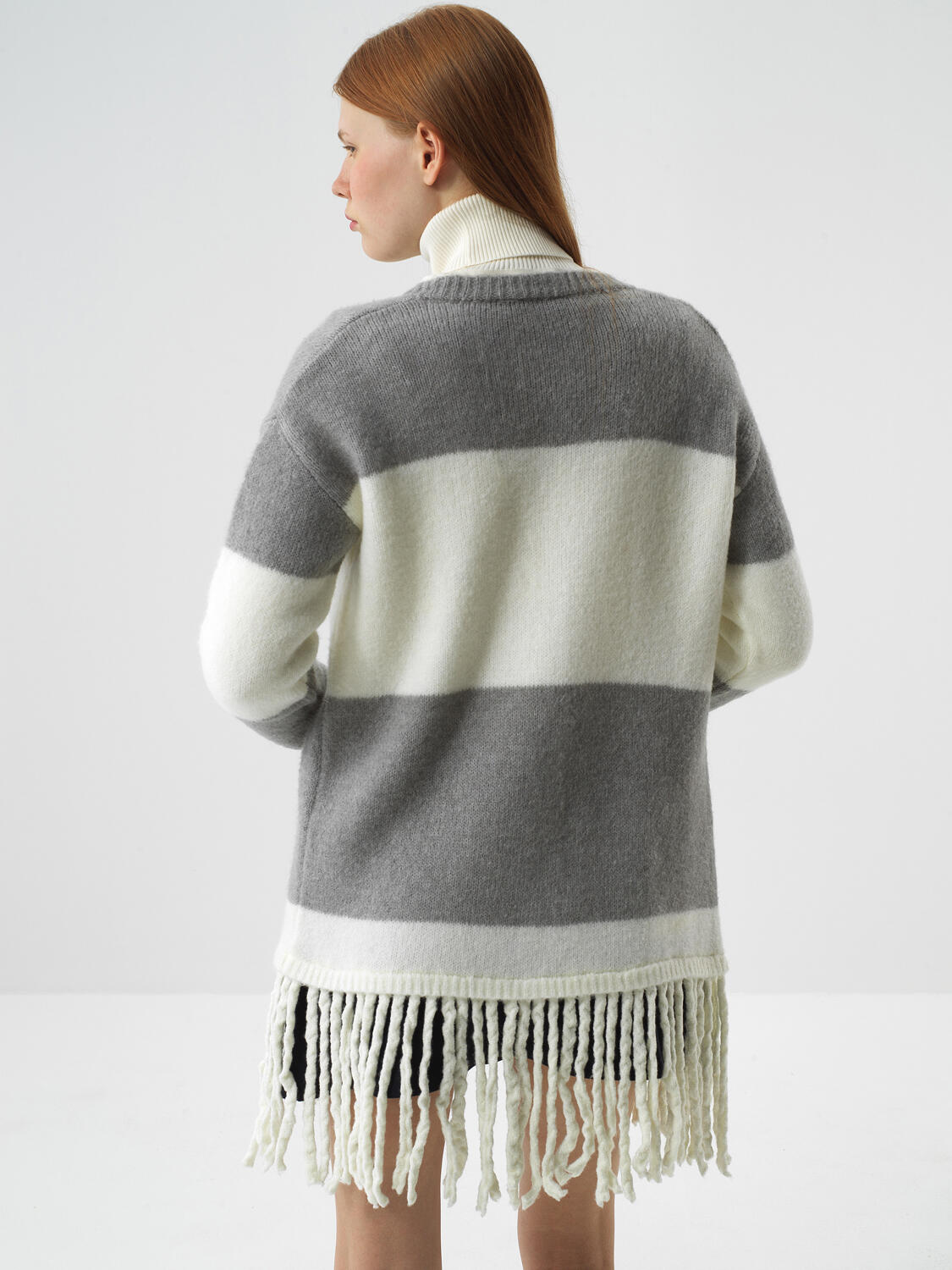 Ecru Soft Texture Oversized Cardigan - 4