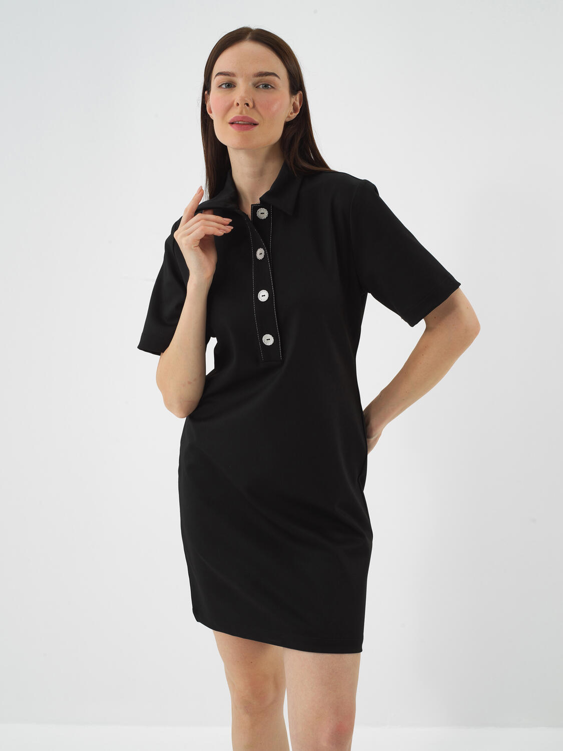 Black Flexible Textured Regular Fit Dress - 2