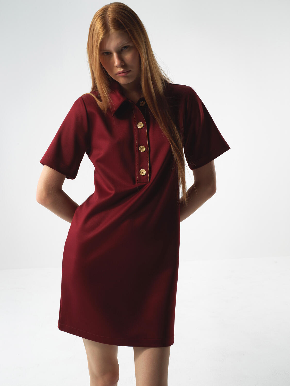 Burgundy Flexible Textured Regular Fit Dress - 2