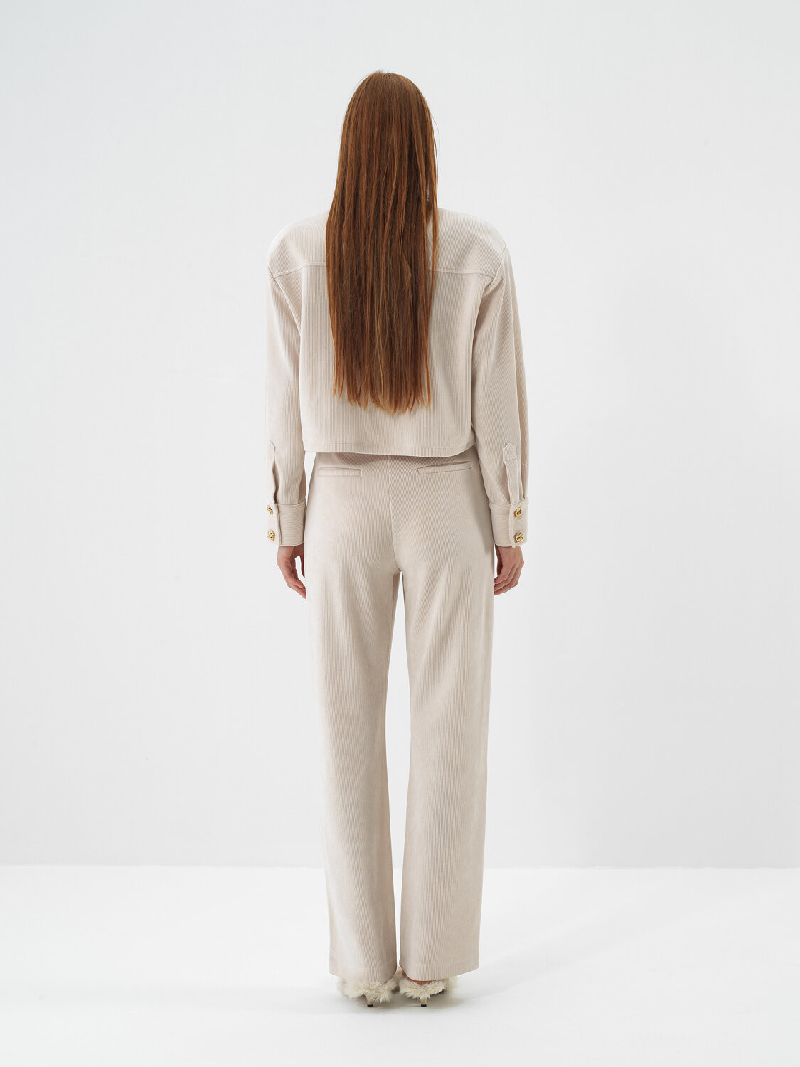 Beige Luxury Textured Soft Velvet Regular Fit Jacket - Xint