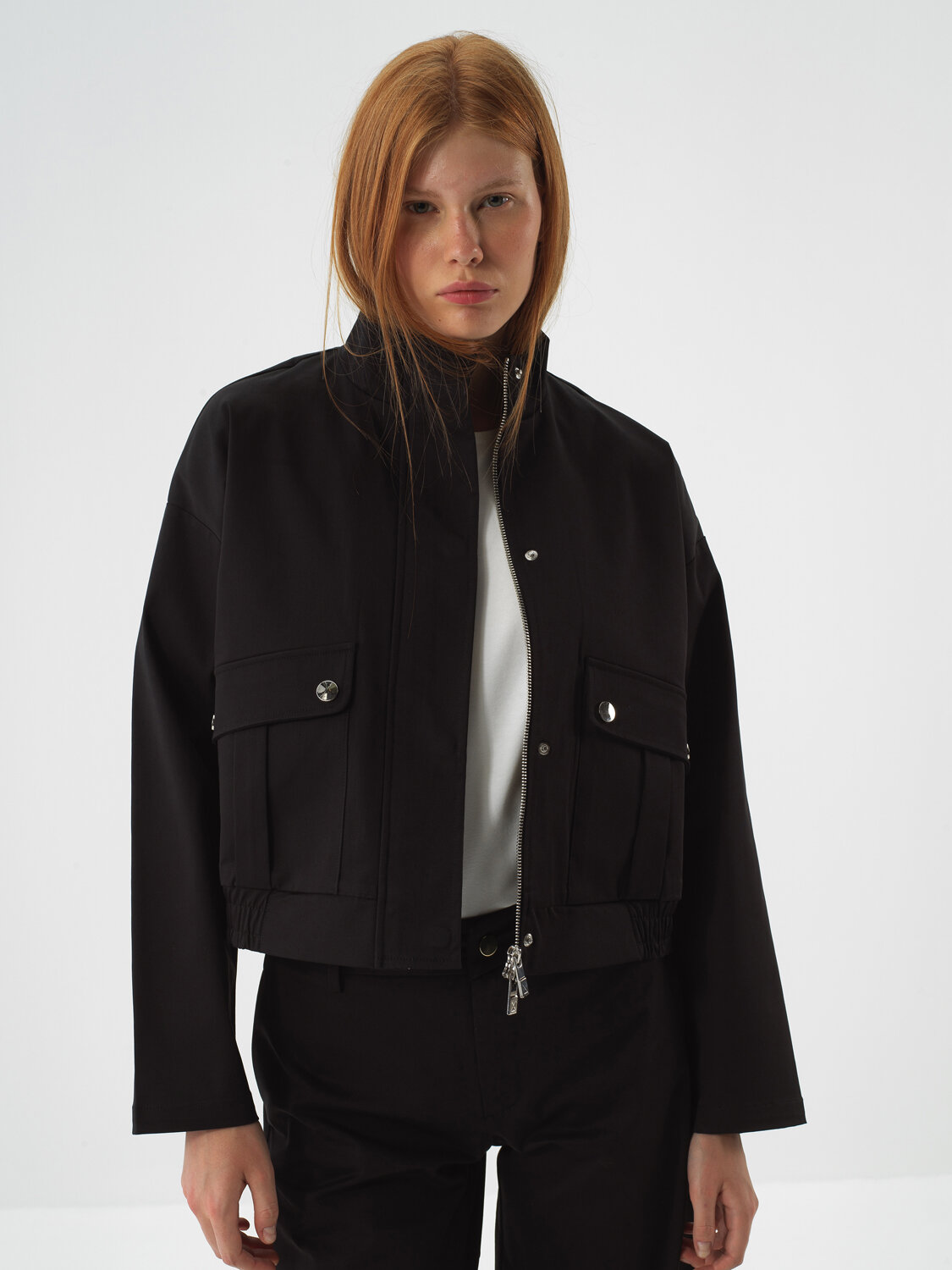 Black Cotton Textured Oversized Jacket - Xint