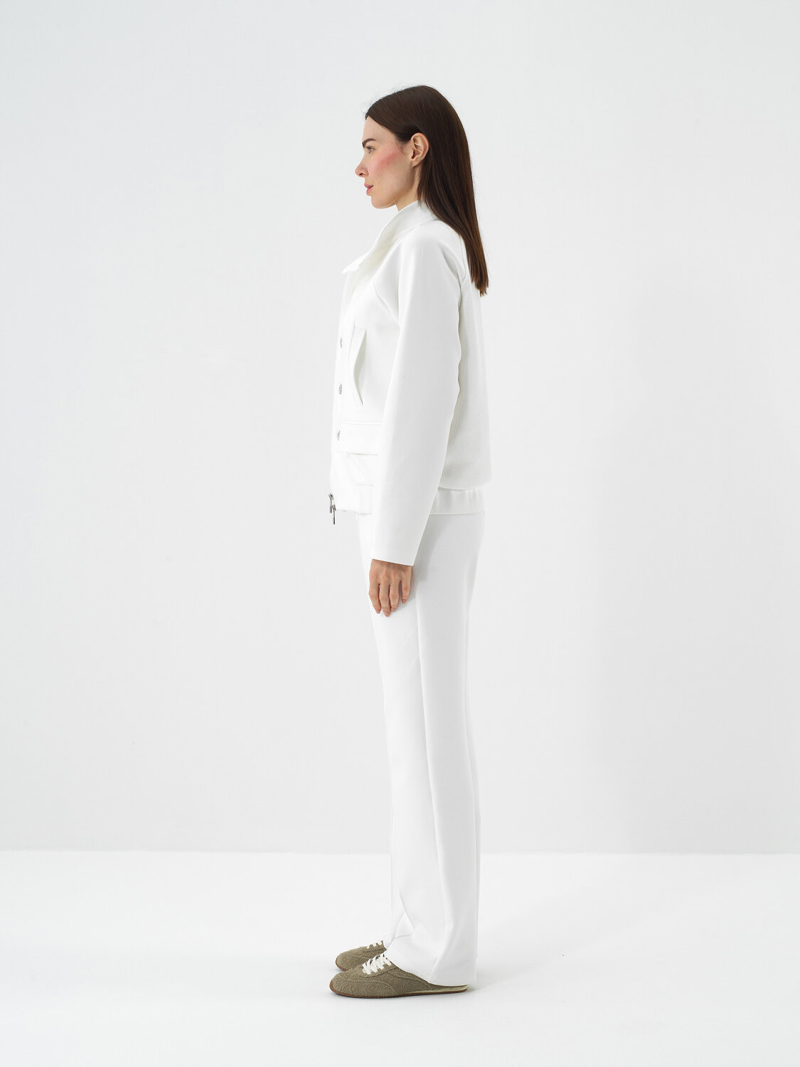 Ecru Cotton Textured Oversized Jacket - Xint