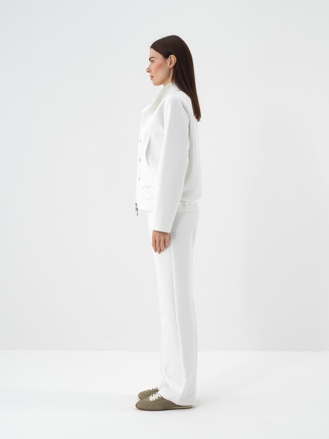 Ecru Cotton Textured Oversized Jacket - 3