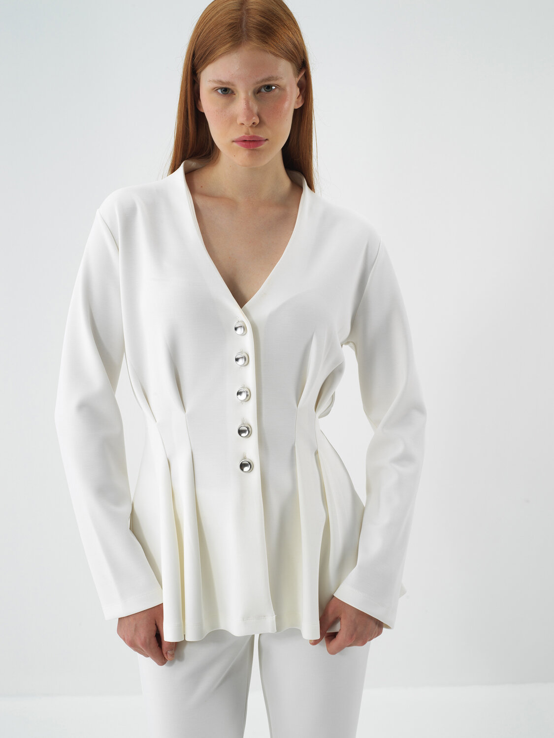 Ecru Modal Textured Regular Fit Jacket - Xint