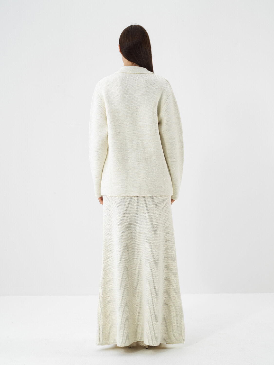 Ecru Natural Wool Textured Oversize Jacket - Xint