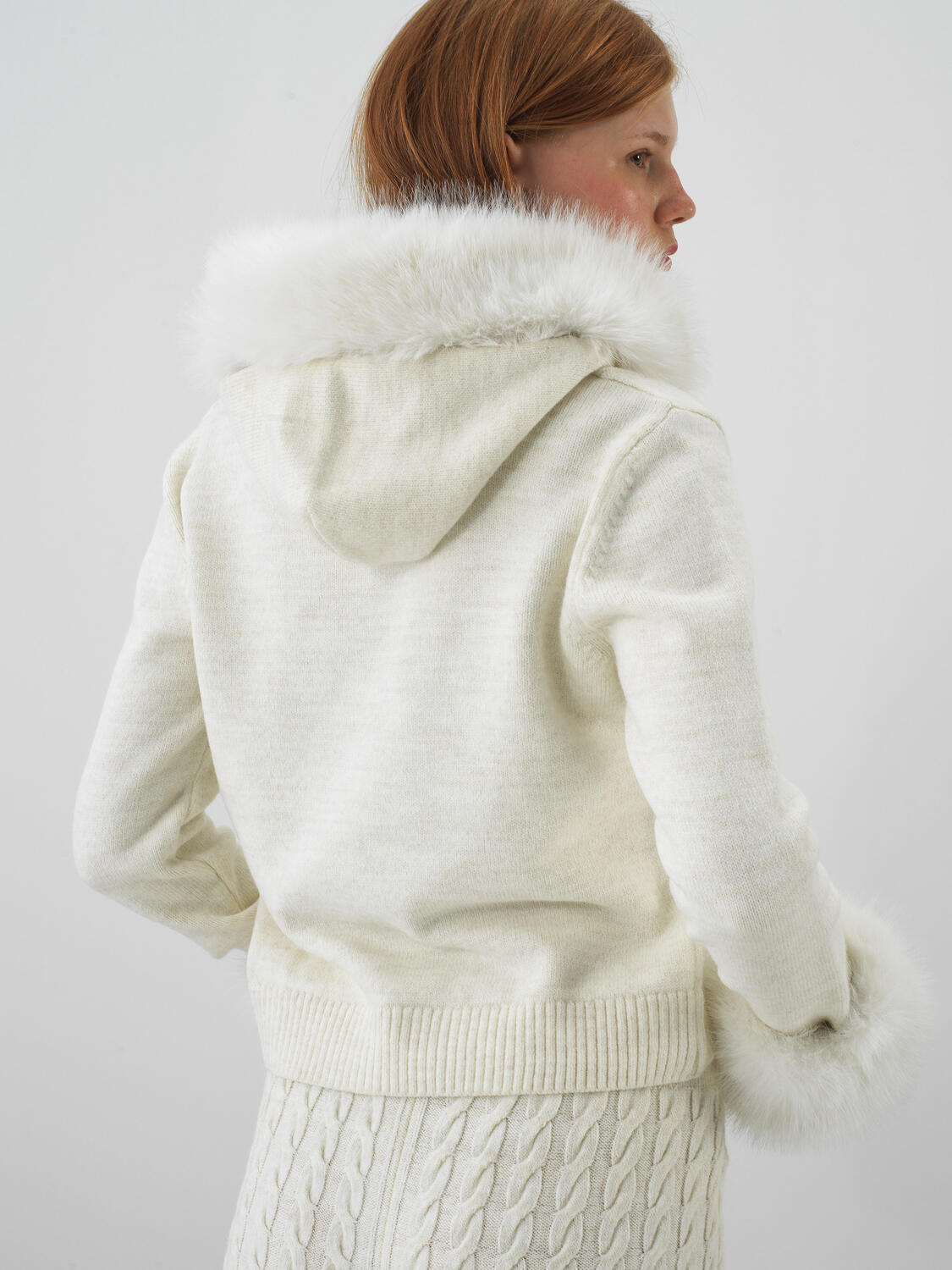 Ecru Natural Wool Textured Oversize Jacket - 4