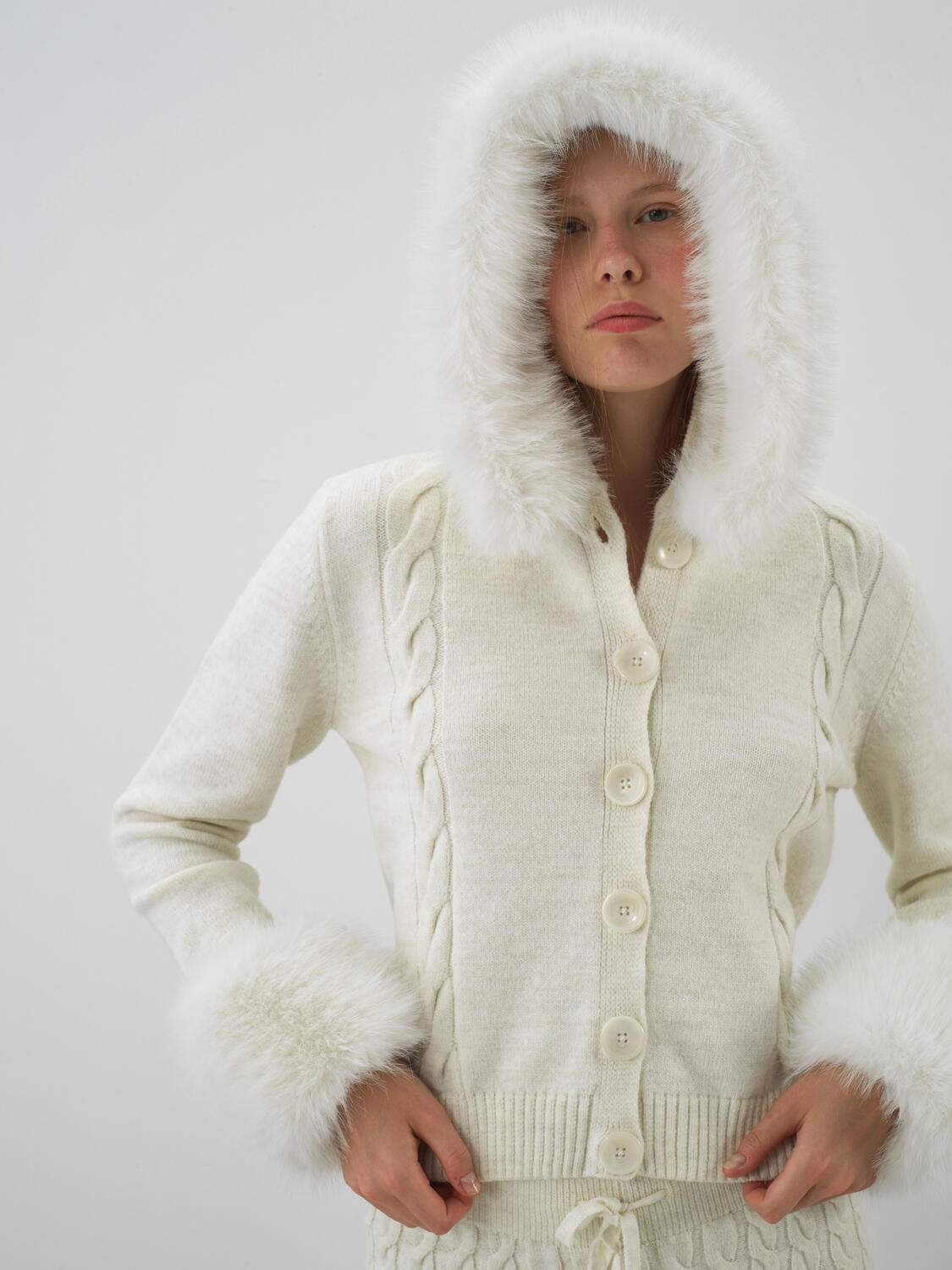 Ecru Natural Wool Textured Oversize Jacket