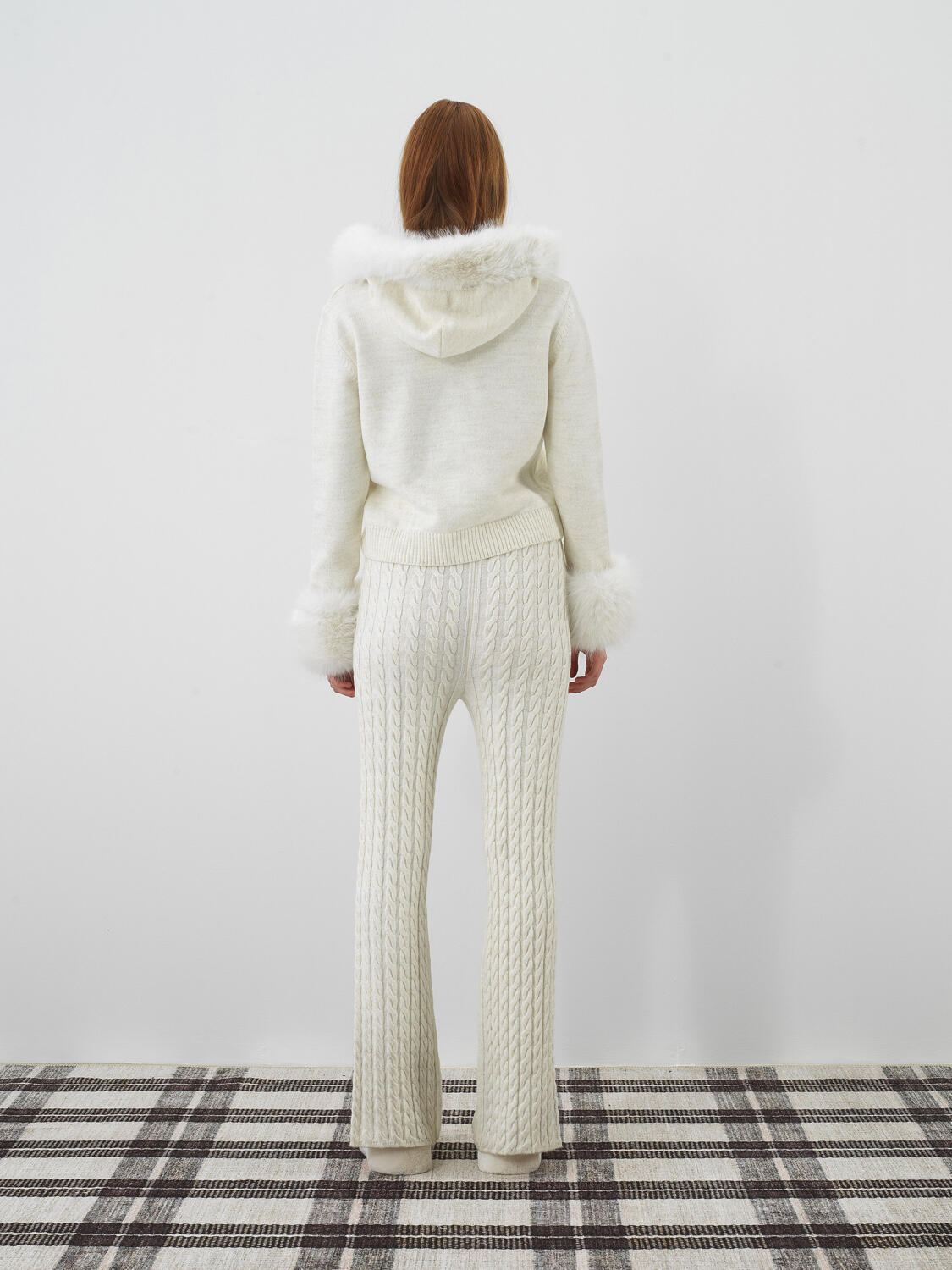 Ecru Natural Wool Textured Oversize Jacket - 5