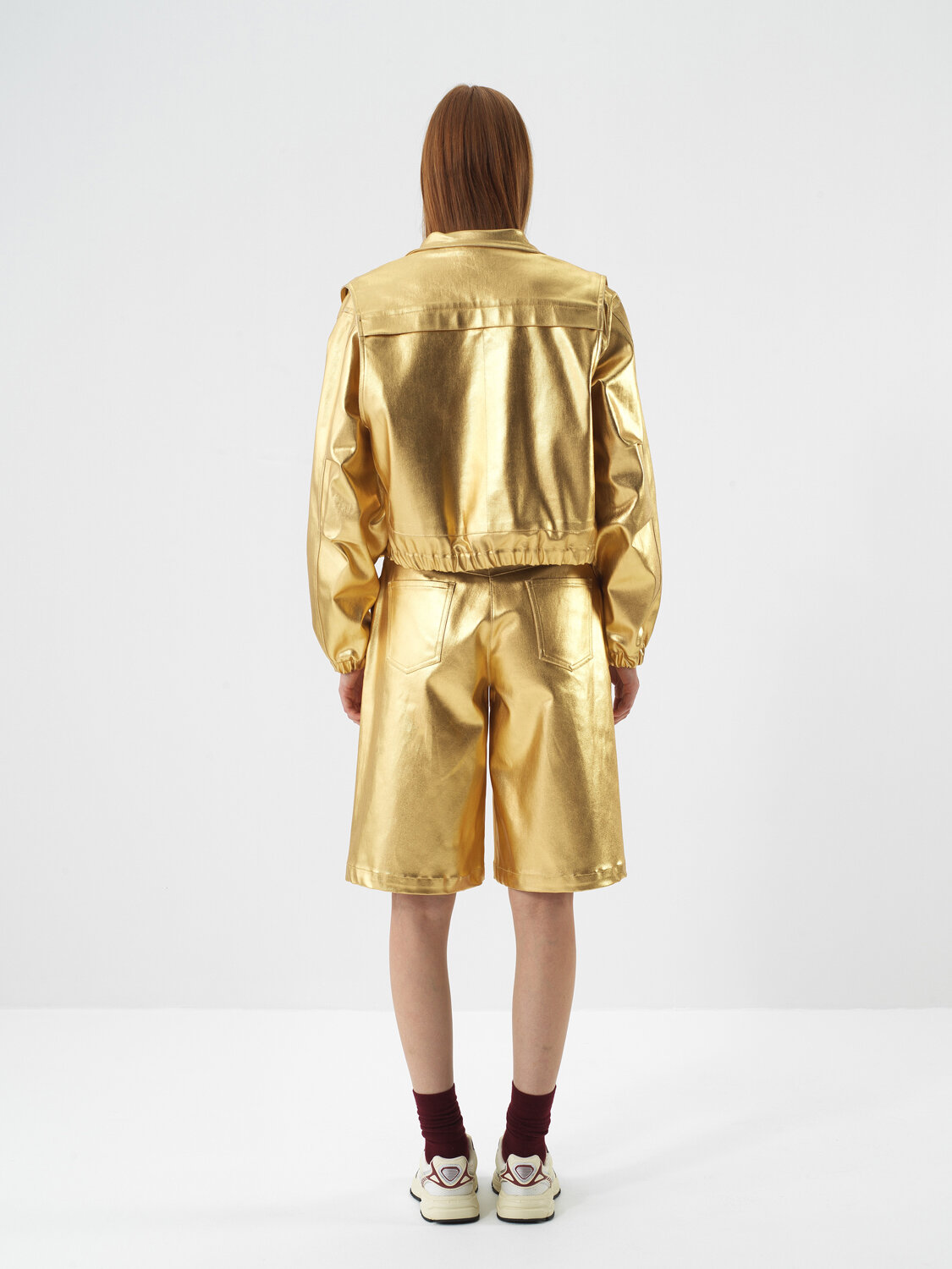 Gold Cotton Textured Oversized Jacket - Xint