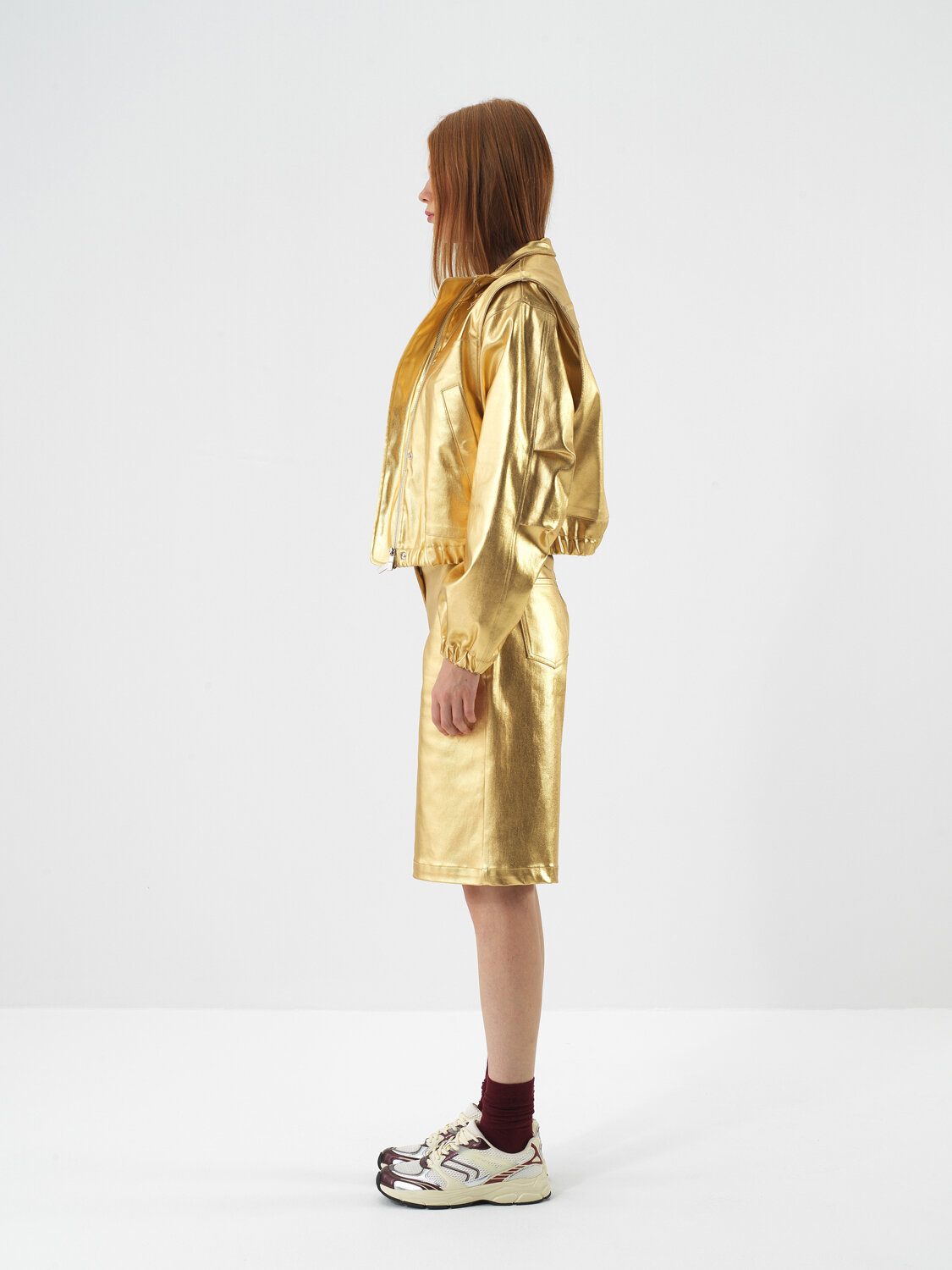 Gold Cotton Textured Oversized Jacket - Xint