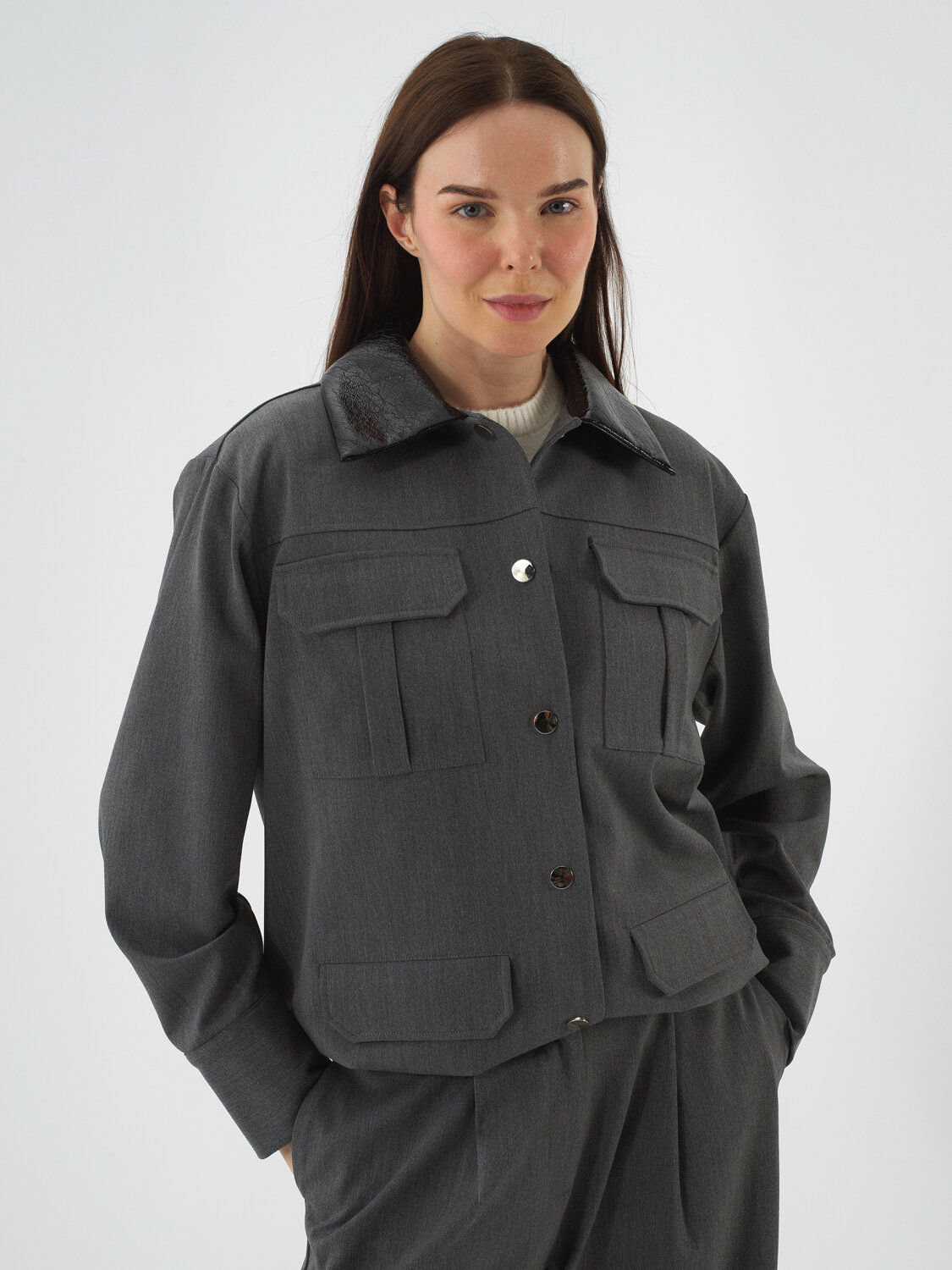 Grey Flexible Textured Oversize Jacket - Xint