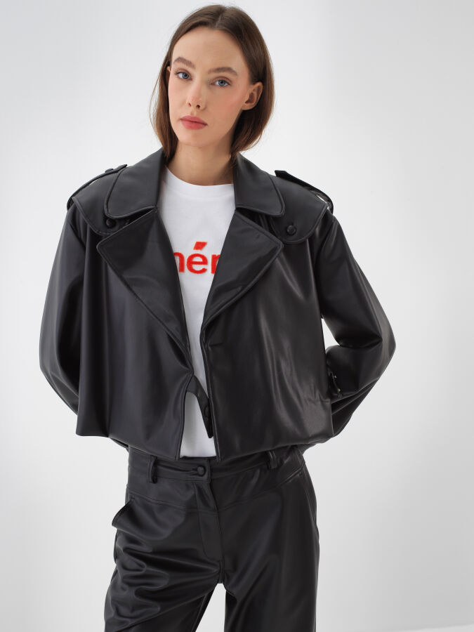 Leather Look Coat - Xint